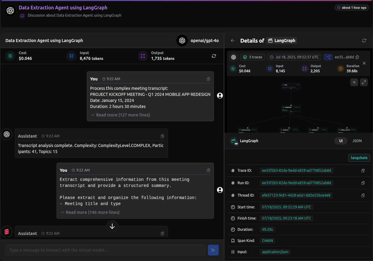 Trace of Complex Data Extraction with LangGraph